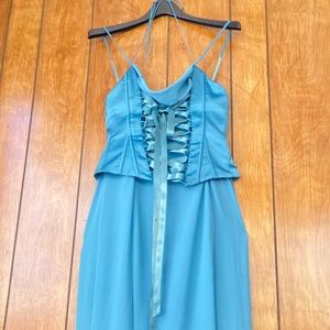 Oh poly Coraline, lace up corset maxi dress in the color teal, size 8